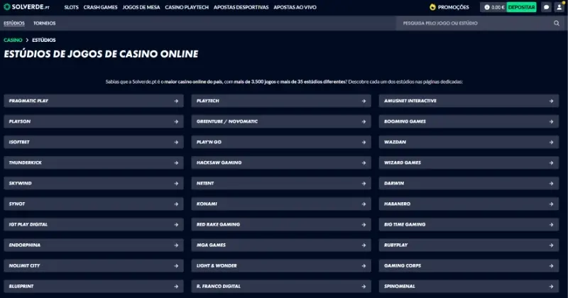 Fornecedores de Software do Casino Solverde