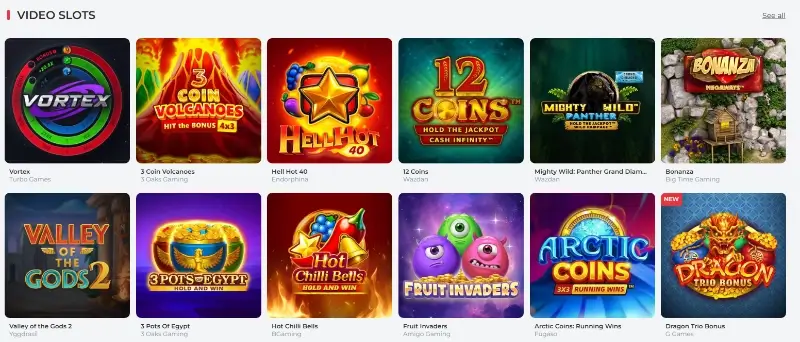 Página de slot machines do casino da RealSpin