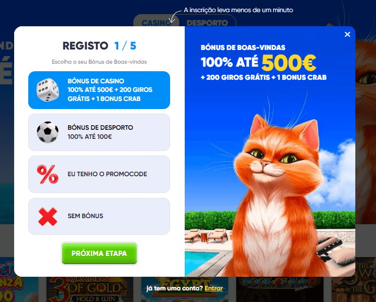 Inicio do processo de registo no Cazimbo