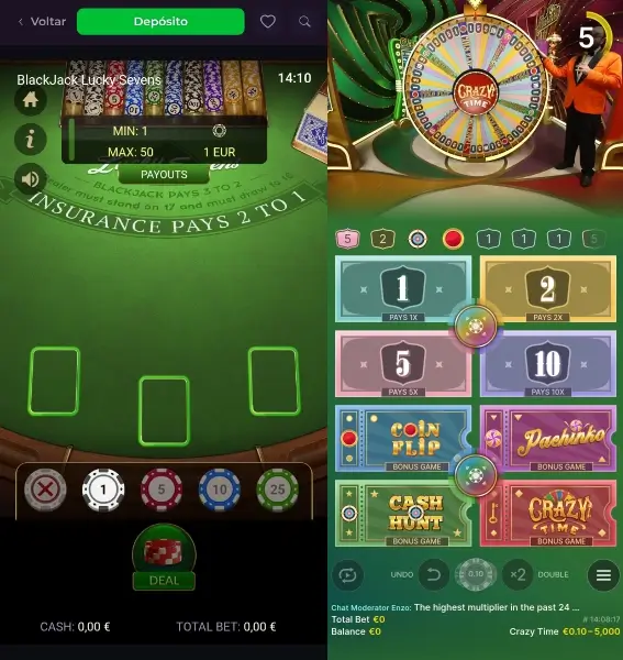 Jogo de blackjack e crazy time na Rockstar App