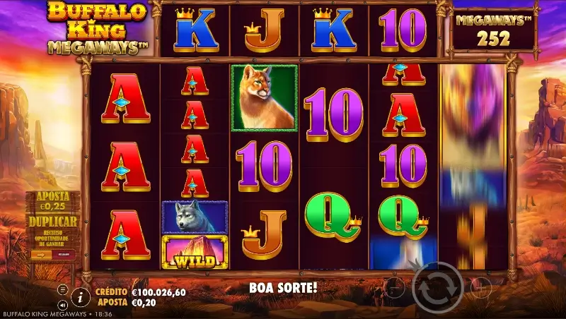 Animação de rodada em curso na slot Buffalo King Megaways