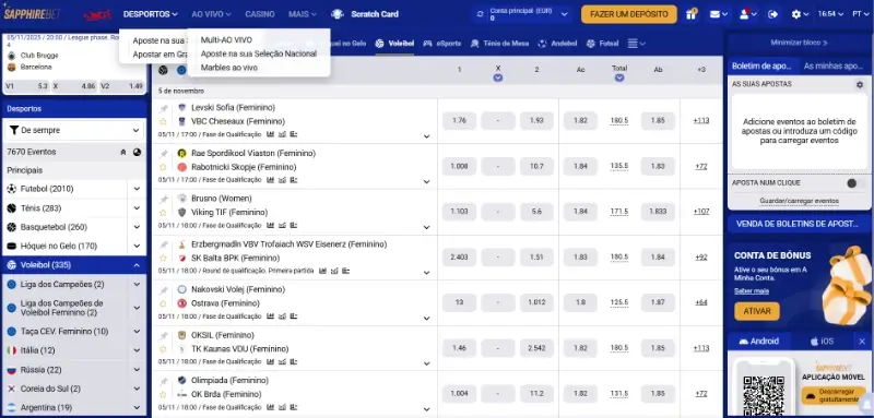 Página de apostas em voleibol na Sapphire Bet