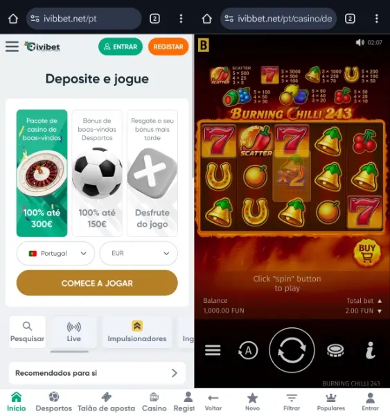 Site mobile da Ivibet
