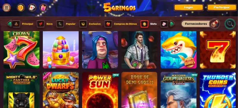 Página de slot machines do casino da 5gringos