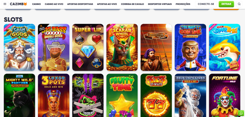 Página de slot machines no Cazimbo