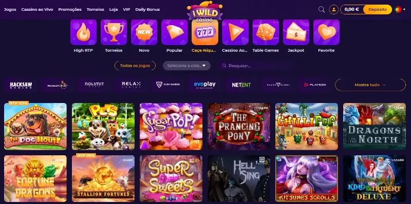Página de slot machines do iWild Casino