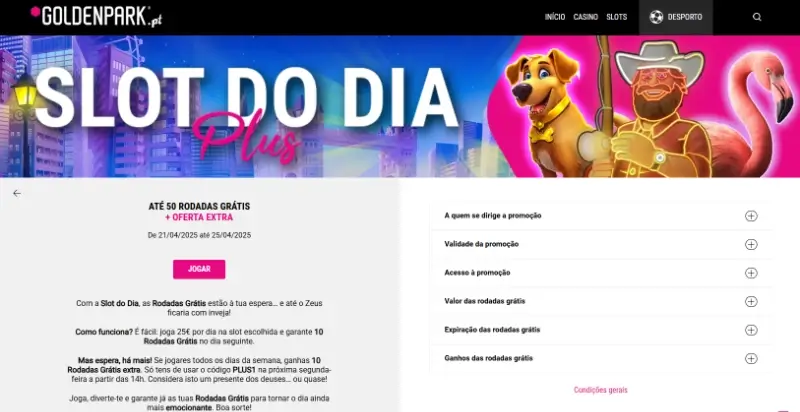 Promoção Slot do dia no casino da Golden Park