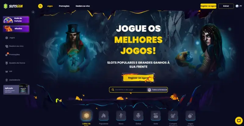 Página principal de casino da SlotGem