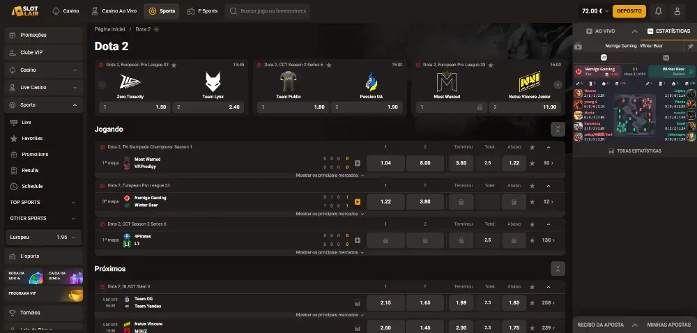 Página de apostas em Dota 2 na SlotLair