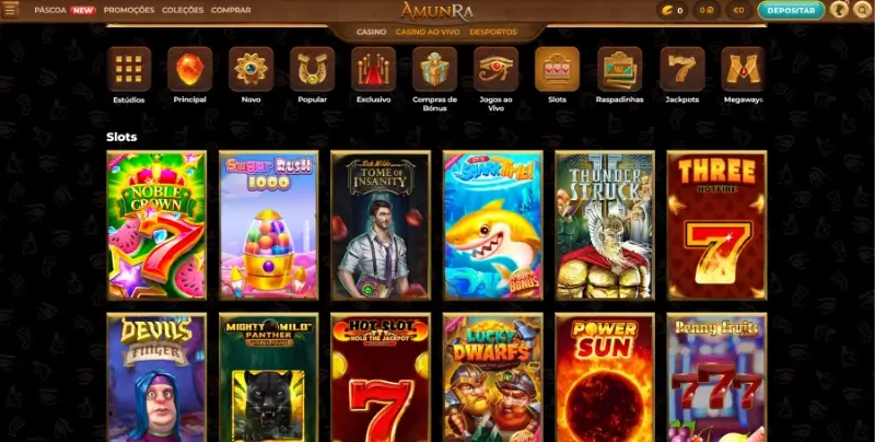 Página de slot machines no AmunRa Casino