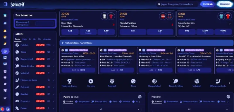 Página principal de desporto na Spinight