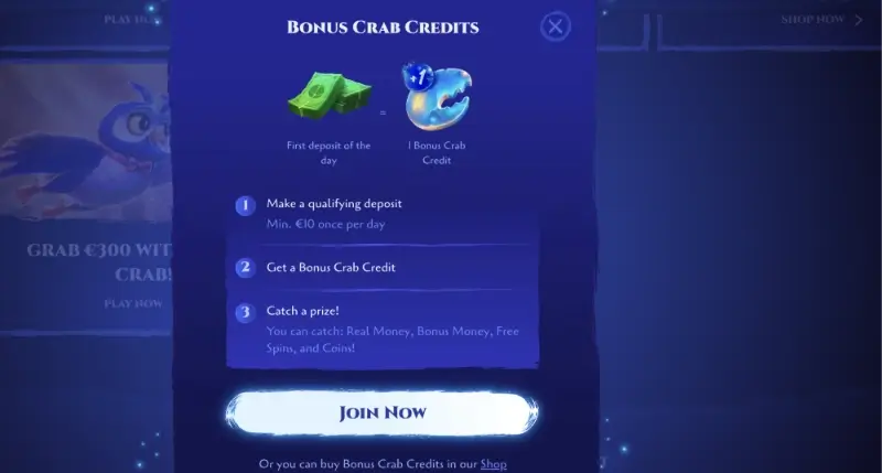 Bónus de casino do Spinight com 1 bónus crab