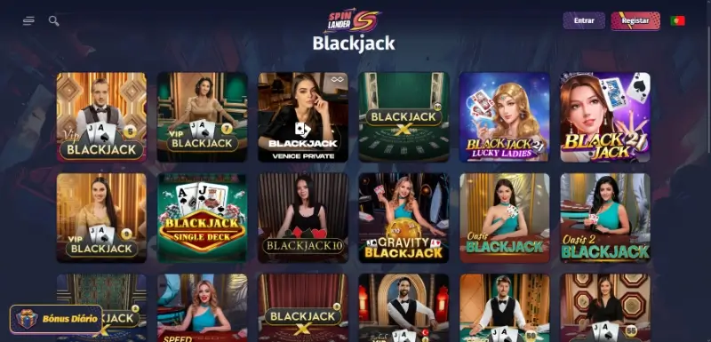 Página de blackjack ao vivo no casino da Spinlander