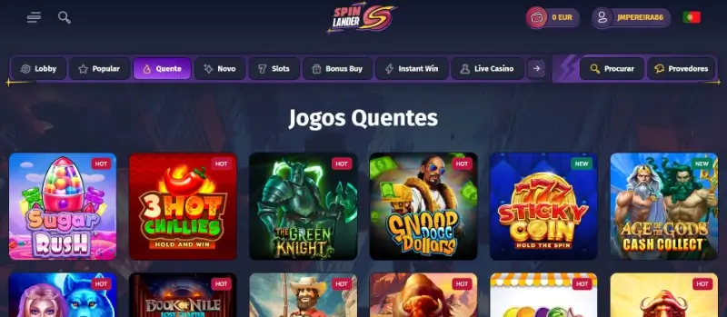 Página de Casino da Spinlander