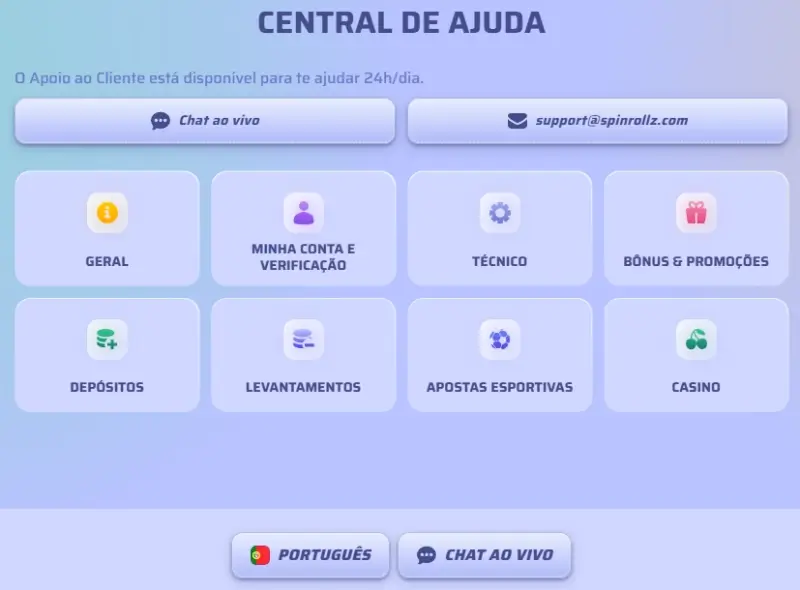 Central de ajuda do Spinrollz