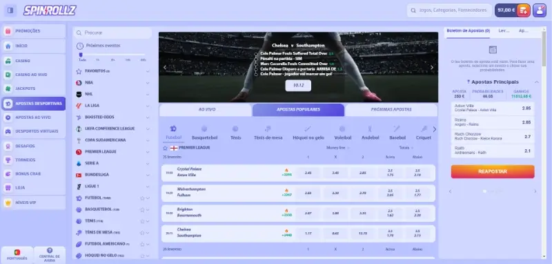 Página de apostas desportivas no Spinrollz