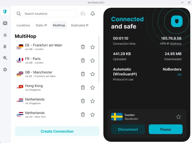 Função MultiHop da VPN Surfshark
