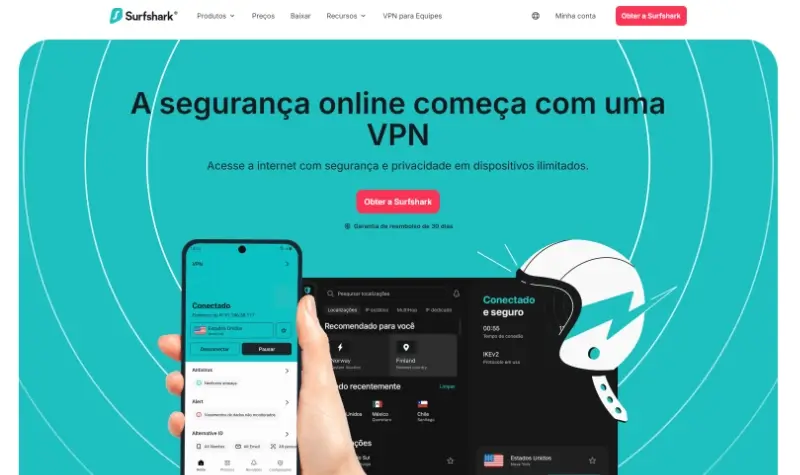 Página principal da Surfshark
