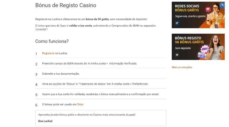 Termos e condições do bónus de registo da Luckia