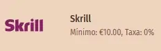 Taxa de 0% com o método de pagamento skrill
