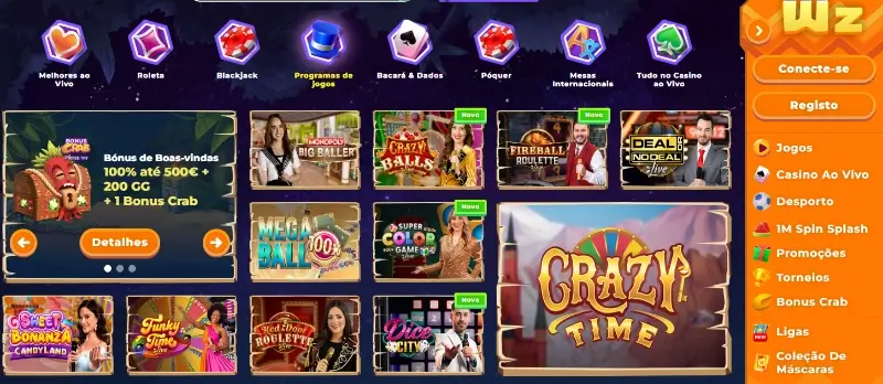 Página de game shows no casino da Wazamba