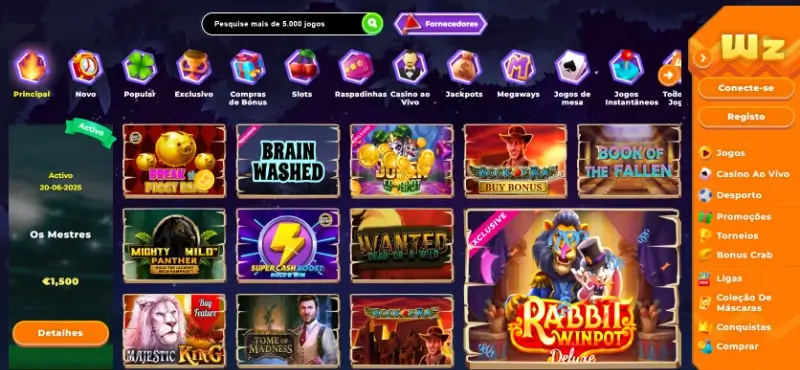 Página de casino na Wazamba