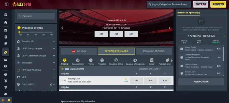 Página de desporto na AllySpin