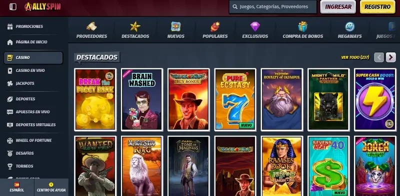 Página de casino na AllySpin