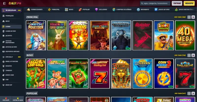 Página de casino da AllySpin