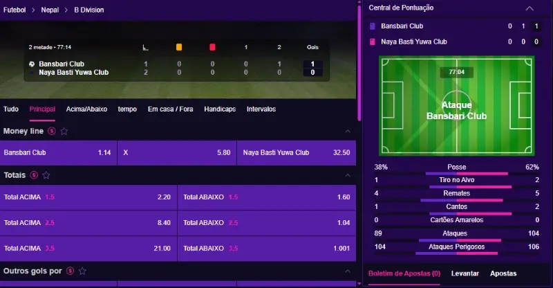 Apostas ao vivo com Match tracker no Roby Casino