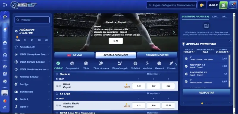 Página de apostas desportivas da BassBet