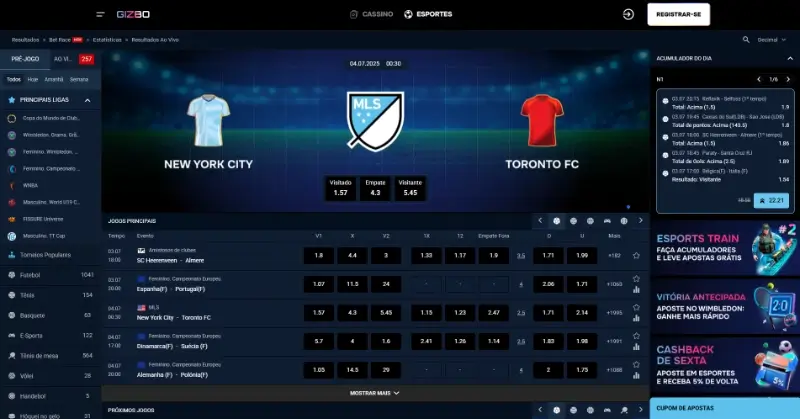 Página de apostas desportivas na Gizbo