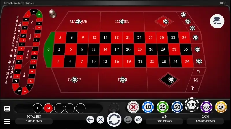 Apostas externas na roleta francesa