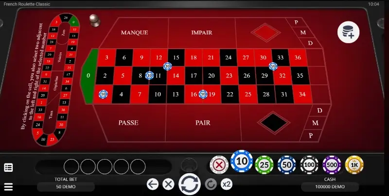 Apostas internas na roleta francesa