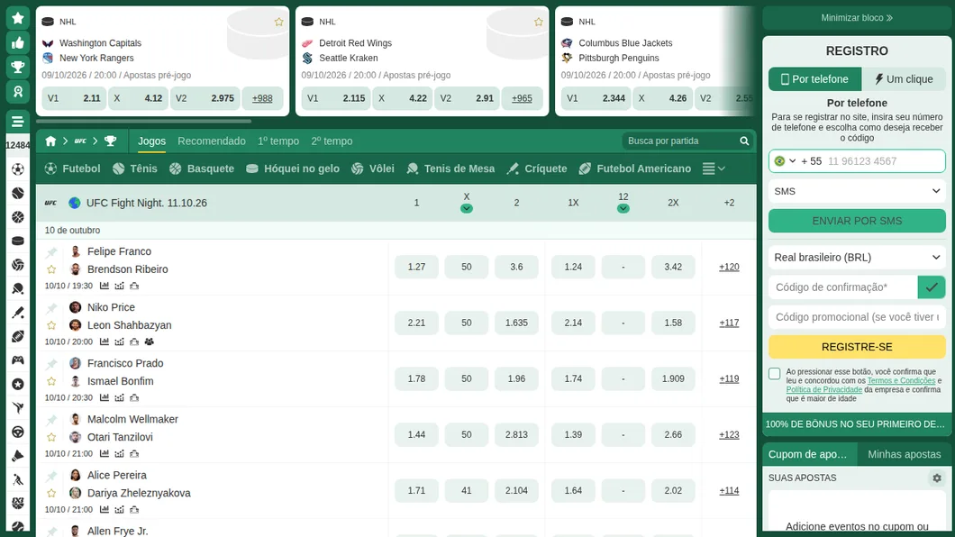 Lista de lutas do UFC na BetWinner, com o card de 10 de outubro e os eventos UFC 333, 334 e 335