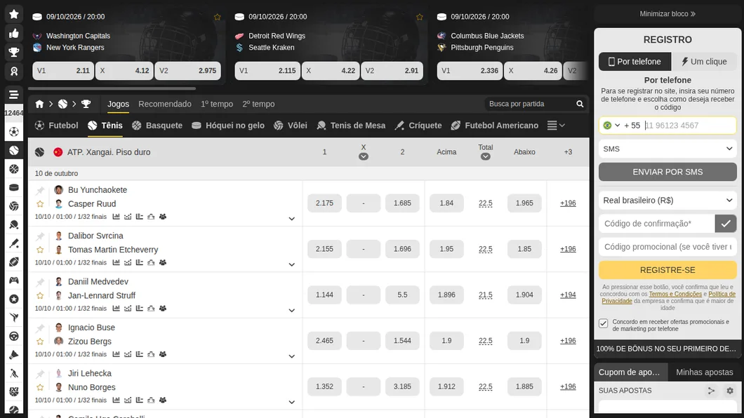 Apostas em tênis na MelBet com os jogos do ATP de Xangai e dos Challengers de Antofagasta e Villena