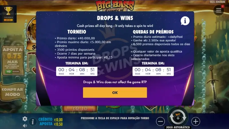 Aviso do troenio drop and wins No jogo Big Bass