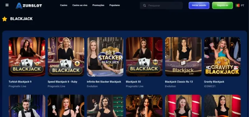 Página de blackjack na Azurslot