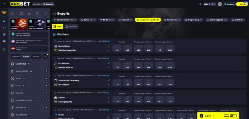 Página de apostas em LoL na BDMBet