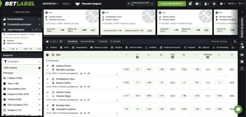 Página de apostas desportivas da Betlabel