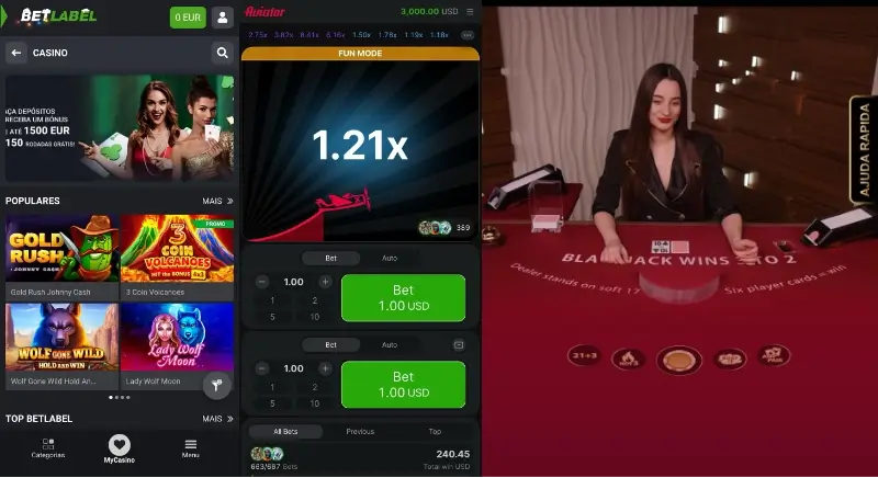 Secção de casino da Betlabel App