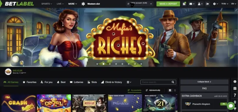 Página de casino da Betlabel