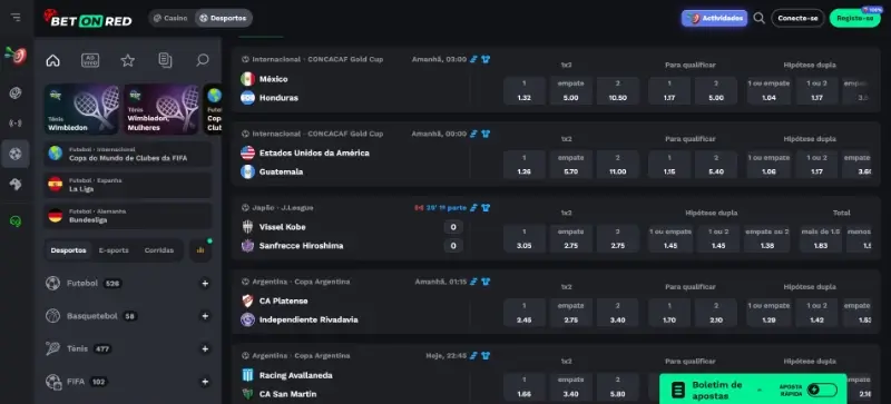 Página de desporto na BetOnRed