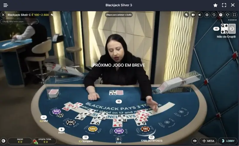 Jogo de Blackjack ao vivo "blackjack silver 3" no casino da Bettilt