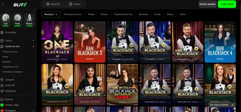 Página de blackjack na Blitz