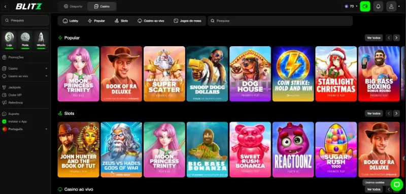 Página de casino da Blitz