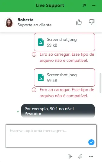 Erro no chat ao vivo do BoaBoa Casino