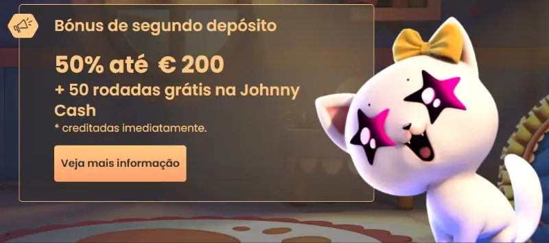 Bónus 2º Depósito: 50% até 200€ + 50 Rodadas Grátis do National Casino