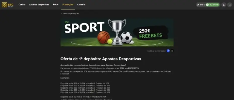 Bónus de boas-vindas de apostas desportivas da ESC Online