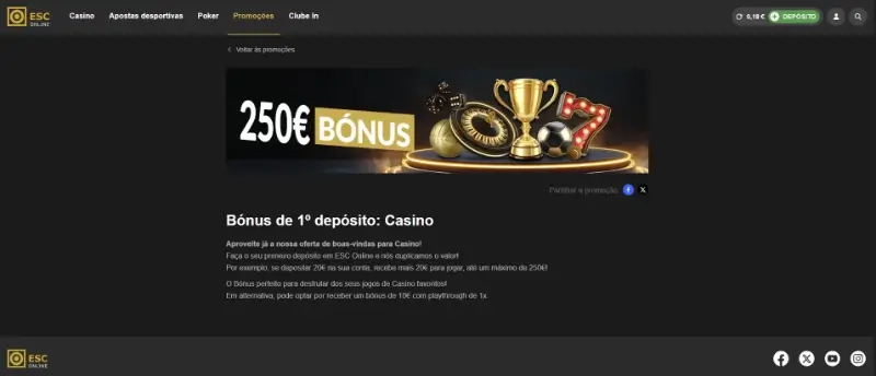 Bónus de boas-vindas de casino da ESC Online